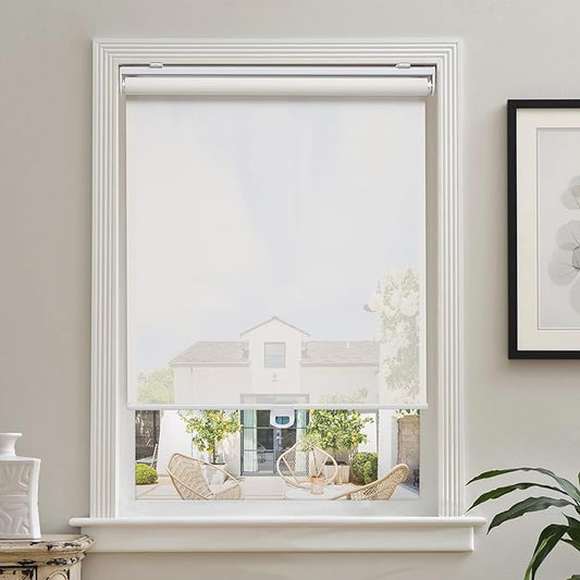 AOSKY Cordless Roller Shades for Windows Light Filtering Shades with 5% Openness Solar Screen Semi Sheer Roller Blinds UV Protection for Office and Home. Easy to Install 59" W x 72" H (White)