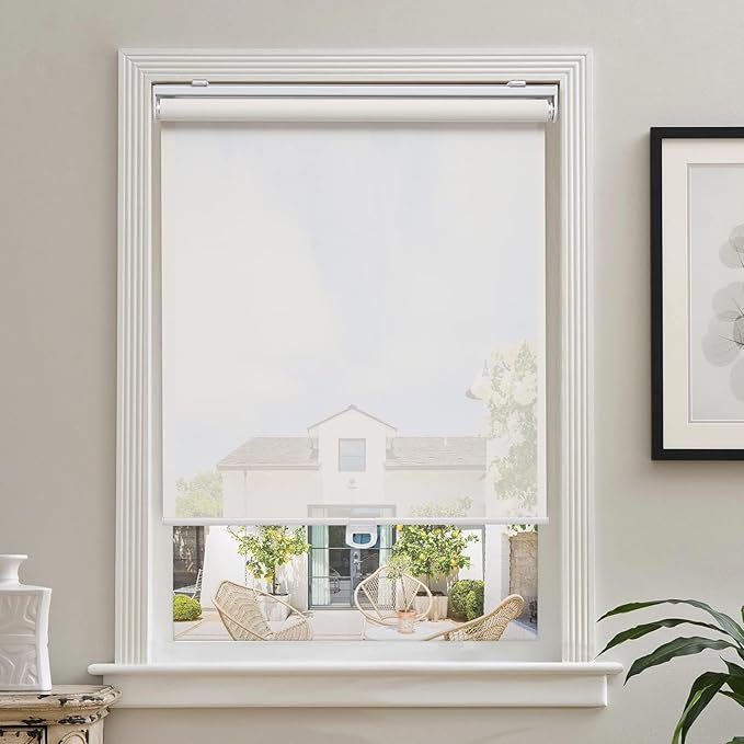 AOSKY Cordless Roller Shades for Windows Light Filtering Shades with 5% Openness Solar Screen Semi Sheer Roller Blinds UV Protection for Office and Home. Easy to Install 33" W x 72" H (White)