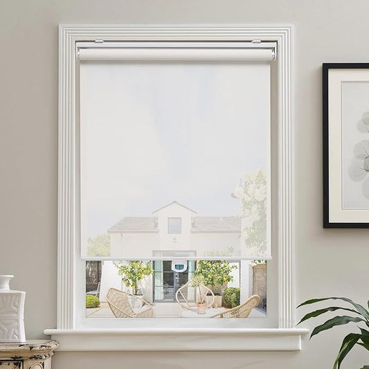AOSKY Cordless Roller Shades for Windows Light Filtering Shades with 5% Openness Solar Screen Semi Sheer Roller Blinds UV Protection for Office and Home. Easy to Install 28" W x 72" H (White)