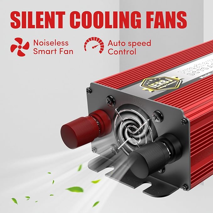IERBJ 1100W Power Inverter, DC 12V to AC 110V, 2600W Peak Power, LED Display, Pure Sine Wave,Cooling Fan,for Vehicles,Car,RV,Truck,Ship