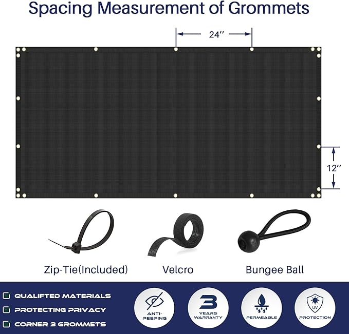 Windscreen4less Privacy Fence Screen Heavy Duty Windscreen Fencing Mesh Fabric Shade Net Cover with Brass Grommtes for Outdoor Wall Garden Yard Pool Deck, 8'x133' Black