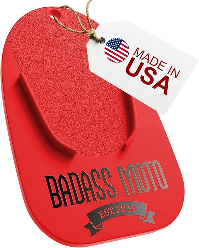 Badass Moto Motorcycle Kickstand Pad, Kick Stand Puck, Coaster Plate for Harley Davidson Touring, Sport Bike, Cruiser, Motorcycle Accessories for Grass, Dirt, Hot Pavement Parking Pad, Made in USA,Red