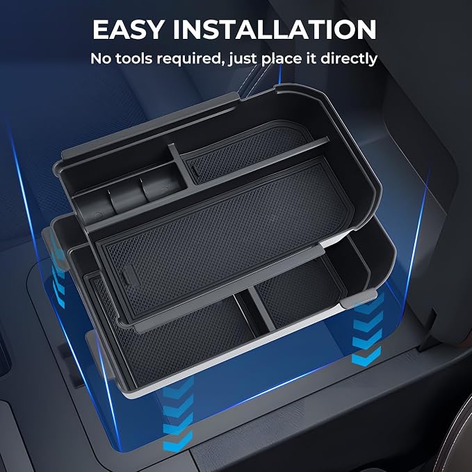 Double Layer Center Console Organizer for Toyota Land Cruiser Prado LC250 2026 2025 2024 (Not Fit Cool Box), Armrest Storage Box Tray Interior Accessories for 2024-2026 Land Cruiser, Black