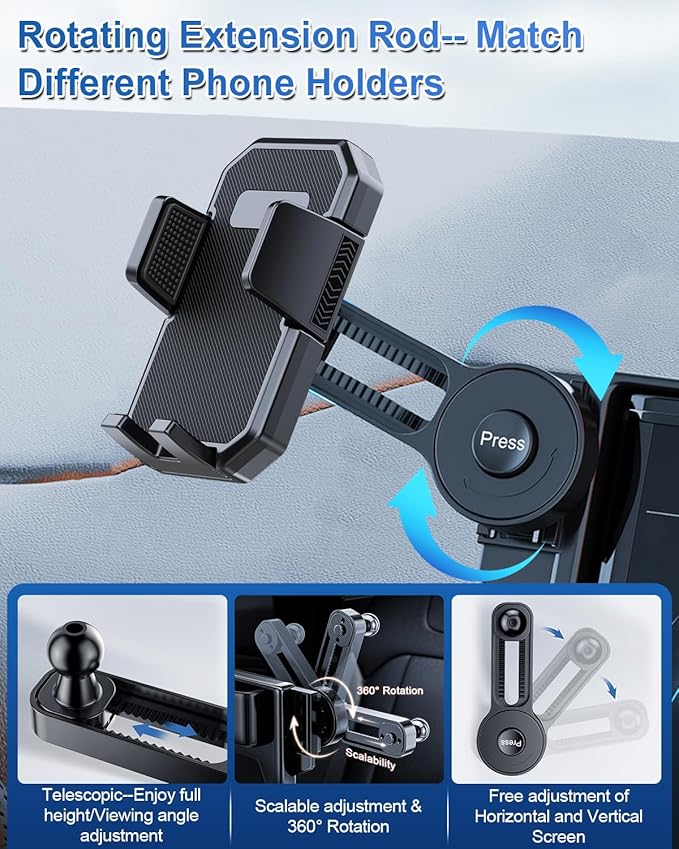 PZK Car Phone Holder for KIA Sportage 2023 2024 2025 EX/SX/SX-Prestige/X-LineAccessories 12.3-Inch Screen Fixed Clip, Auto Lock Car Phone Mount with 360° Rotatng Extension Rod Fit iPhone & 4.0-7.0''