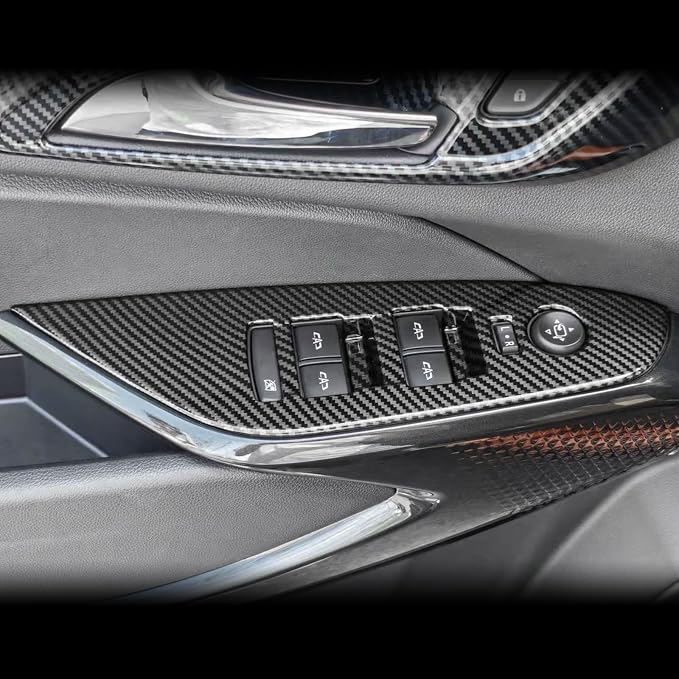 Car Interior Window Switch Panel Cover Side Door Glass Lock Control Button Cover Compatible with Chevy Trax 2024-2025 Accessories (Carbon Fiber Style)