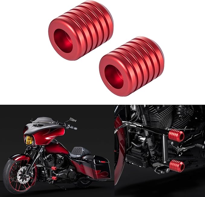 Advanblack Motorcycle Frame Sliders Machined CNC Alumium Crash Bar Slider Fit All Flat Out & Highway 1 1/4" Crash Bar Saddlebags Guards (Red)
