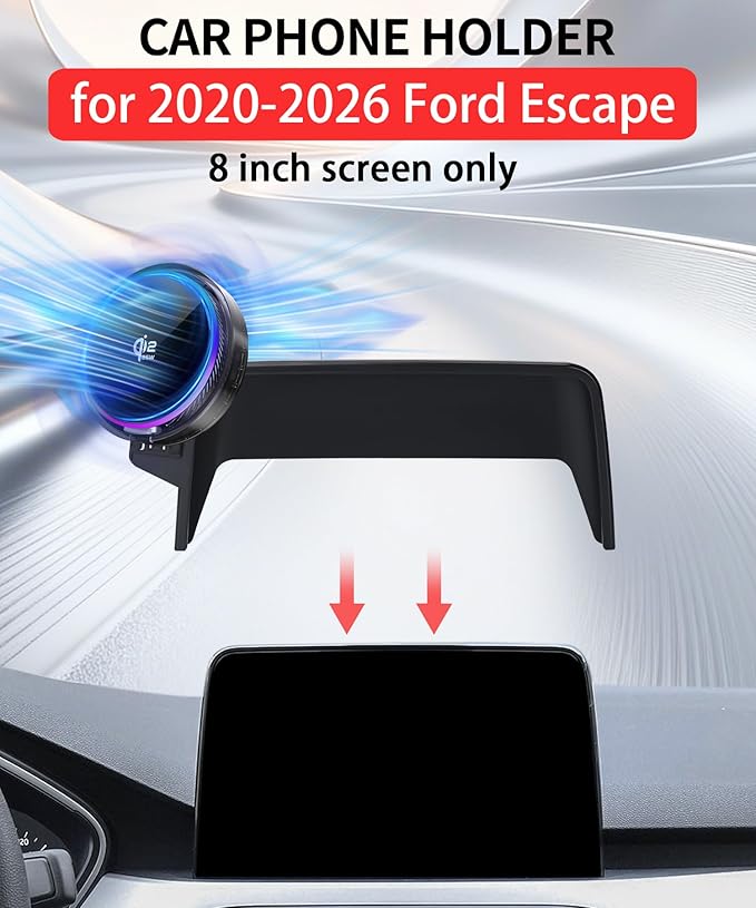 Qi2.2 25W Magnetic Car Mount Charger for 2020-2026 Ford Escape Accessories, for Fast Charging Cell Phone Holder 8 Inch Screen Fixed Clip with Cooling Fan＆54W Fast Adapter