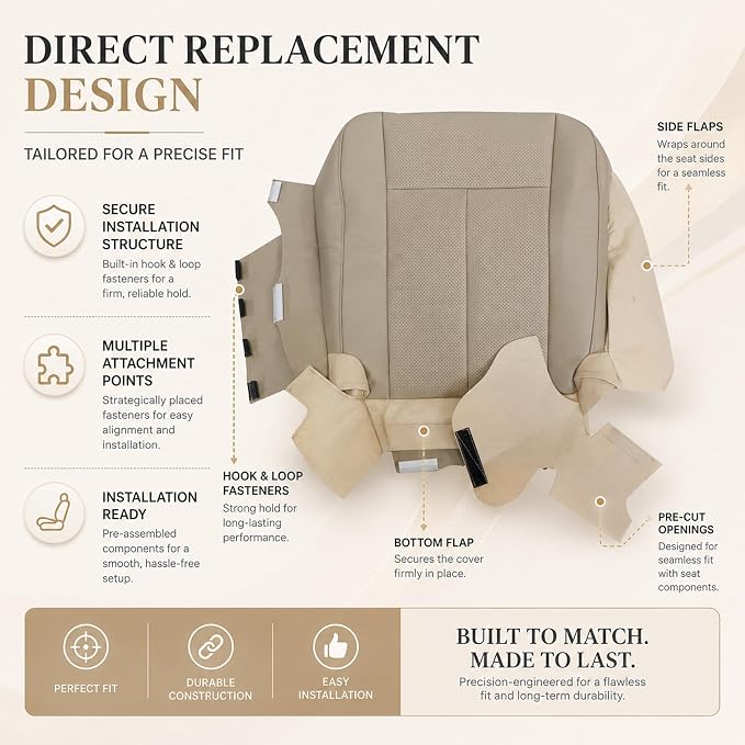 FZJDSD Tan Driver & Passenger Bottom & Top Lean Back Replacement Perforated Microfiber Leather Seat Covers Compatible with Ford Expedition 2007 2008 2009 2010 2011 2012 2013 2014