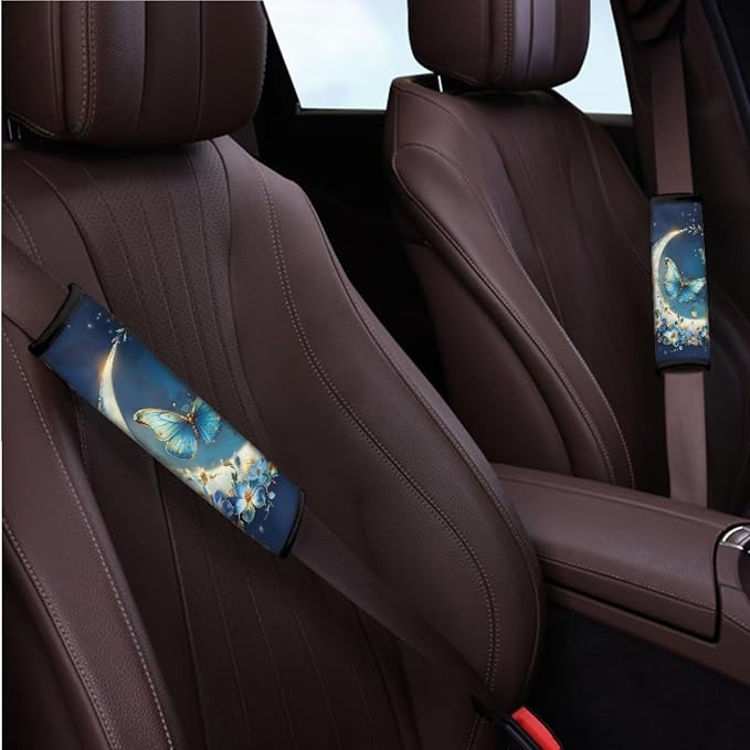 BIGCARJOB 12 Pieces Butterfly Print Car Seat Cover Sets Full Set for Women Auto Interior Accessories Cute Butterfly Print Moon Star Steering Wheel Cover,Car Handbrake Cover for Car SUV Truckr