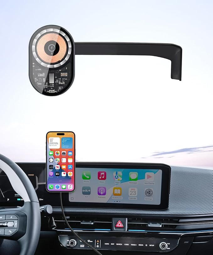 Wireless Charging car Phone Holder for Kia EV6 2025 Accessories 12.3-inch Screen Fixed Clip,360° Rotation car Phone Mount Compatible with MagSafe