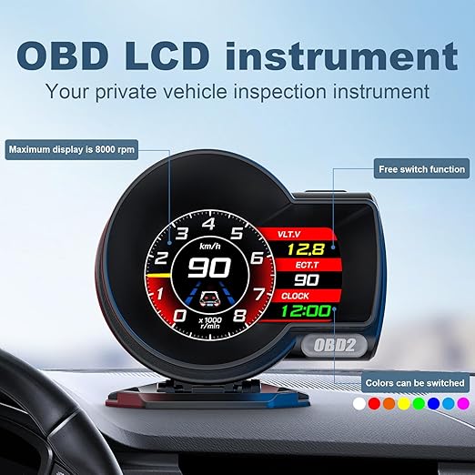 obd2 Gauges Display Car HUD Head Up Display F8 Plus,OBD+GPS Gauge, Digital Speedometer for Car with Water Temperature, Voltage, Fuel Consumption, RPM,obd2 Gauge Speedometer Suitable for All Car