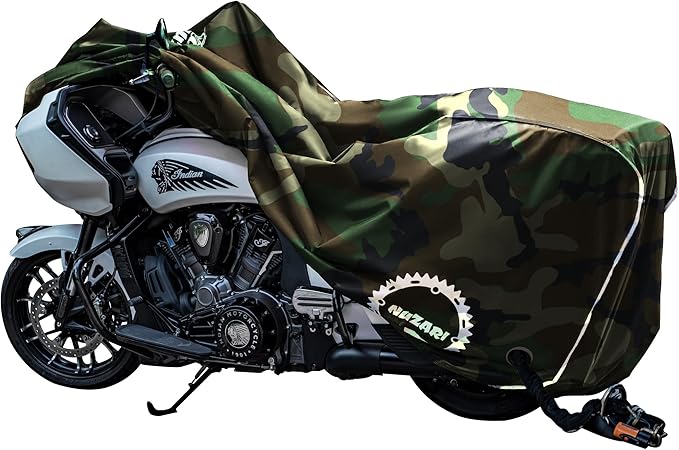 Nuzari Heavy Duty Motorcycle Cover - Motorcycle Covers Waterproof Outdoor Storage - Dirt Bike Covers (Camouflage, Extra Large)