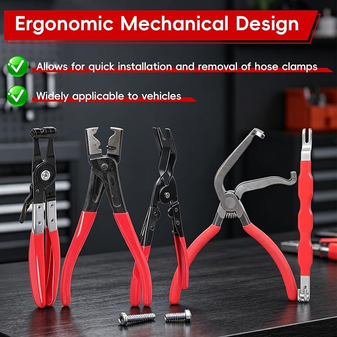 6 Piece automotive electrical disconnect pliers kit, Electrical connector removal tool for Cars, professional hose clamp kit, Plug Release & Wire Terminal Remover, Clip Removal Tools, with Storage Bag