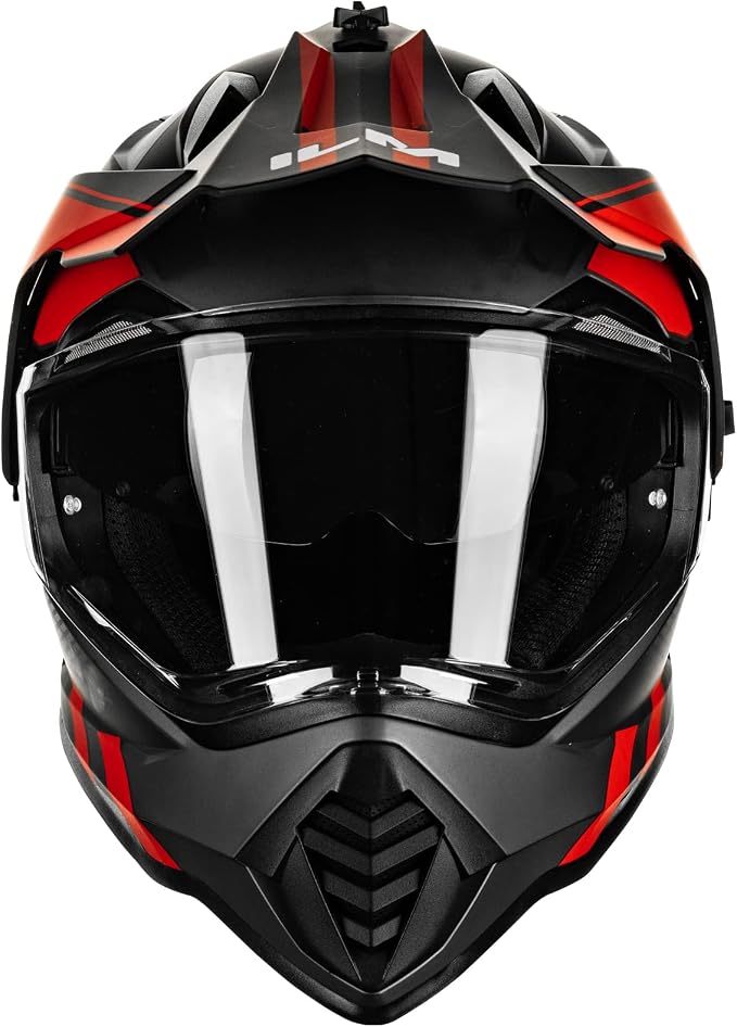 ILM Dual Sport Adventure Motorcycle Helmet with Pinlock Compatible Sun Visor Snowmobile ATV Dirt Bike Off Road Casco Model WS902 RedBlack X-XLarge