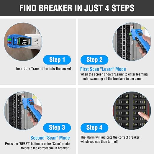 Circuit Breaker Finder, Digital Breaker Finder with GFCI Outlet Tester, AC 90-135V Electrical Circuit Tracer with Buzzer Alarm & Color LCD Display, Includes Batteries & Carrying Case