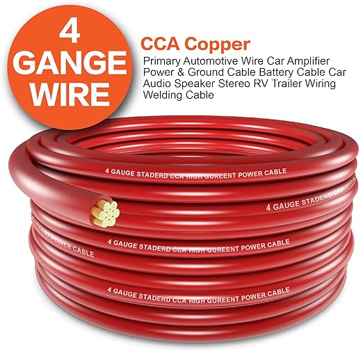 4 Gauge Wire (25ft Each - Red/Black) Copper Clad Aluminum CCA with Cable Cutter,Lugs Terminal Connectors and Heat Shrink Tube - Battery Power/Ground Cable,Car Audio Speaker,RV Trailer Amp Wiring kit