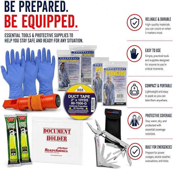 Ready America 72 Hour Deluxe Emergency Kit, 2-Person 3-Day Backpack, First Aid Kit, Survival Blanket, Power Station, Emergency Food, Portable Disaster Preparedness Go-Bag for Earthquake, Fire, Flood