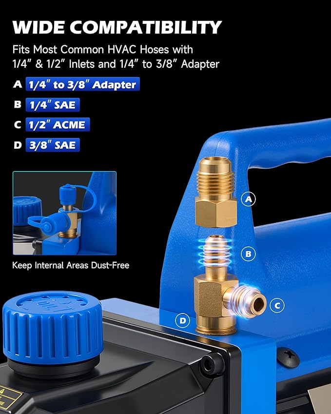 Orion Motor Tech Vacuum Pump, 4.5 cfm 1/3 hp HVAC Single Stage Vacuum Pump for R12 R22 R134a R410a R502, Auto AC Vacuum Pump Kit for Automotive Air Conditioner Resin Degassing & More, Oil Included