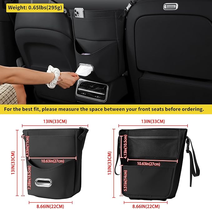 Between Seat Car Organizer with Tissue Holder, Car Purse Holder Between Front Seats, Car Storage Organizer in Between Seats, Leather Car Storage Pocket Between Seat for Most Vehicles (Black-1PC)