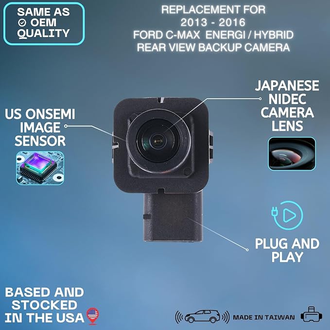 Backup Camera Replaces for 2013-2016 Ford C-Max ENERGI/Hybrid OE Part # DM5Z-19G490-B, DM5Z-19G490-A, DM5T19G490AD