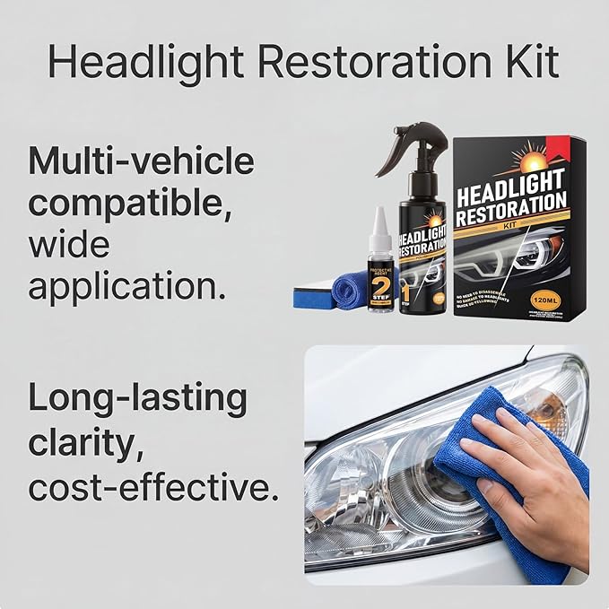 Anti-Yellowing and Oxidation Headlight Restoration kit, No Power Tools Required, Restoring to Like-New Condition, Covers 2-3 Vehicle Headlight Treatments (3)