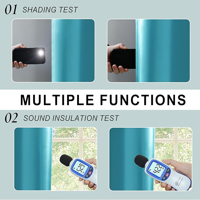 XWZO 100% Blackout Curtains 63 Inches Long with Tiebacks- Completely Shaded & Energy Saving Large Window Panels with Black Liner for Living Room/Bedroom, Turquoise, W70 x L63, Set of 2