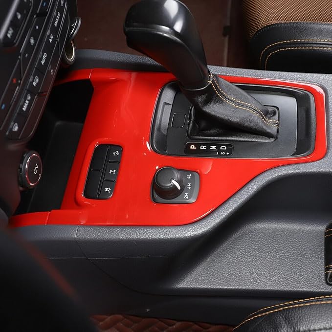 Red ABS Central Control Gear Shift Panel Trim Cover，Fit ForFor-d Ranger 2015-2022,Center Console Gear Shift Interior Frame Panel Trim Cover Stickers Interior Accessories