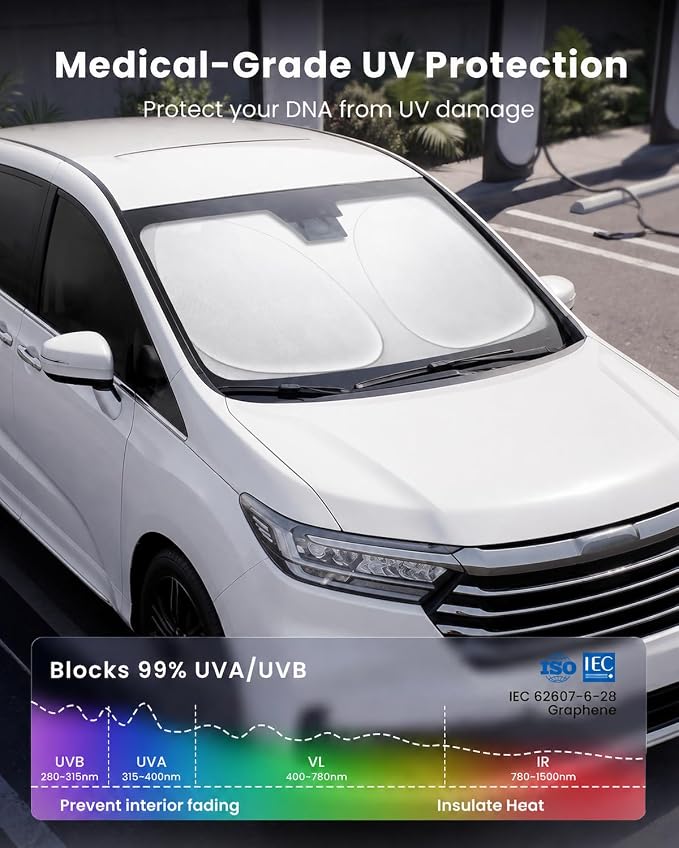 REEVAA 2026 3rd Pro Windshield Sunshade for 2018-2026 Honda Odyssey | Dual-Layer Heat & Sun Defense, OEM Design | Foldable Sun Shade Car Accessories with Storage Bag