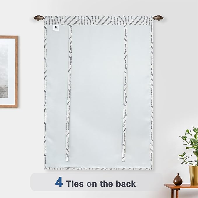 DriftAway Farmhouse Double Layer Linen Blackout Tie Up Curtains Thermal Insulated Striped Fully Lined Balloon Roman Shade Bathroom Window Adjustable Rod Pocket 39 Inch by 55 Inch Briony Black