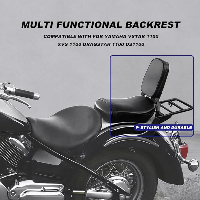 Motorcycle Sissy Bar & Passenger Sissy Bar Backrest with Luggage Carrier Rack for Yamaha VStar Dragstar 1100 XVS1100 DS1100 (Black)