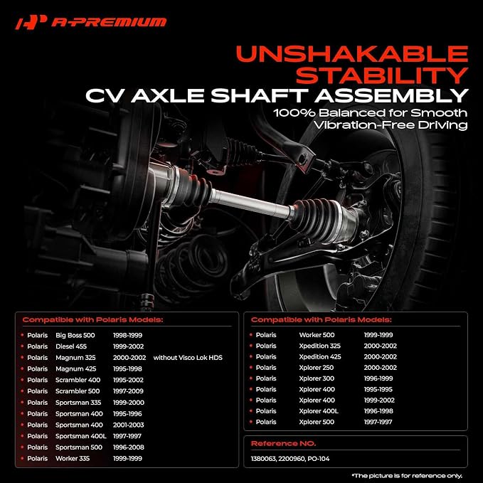 A-Premium Front Driver or Passenger Side CV Axle Shaft Assembly for Polaris | Compatible with Magnum 325/425, Scrambler 400/500, Sportsman 335/400/500, Worker 335/500, Xplorer 250/300/400/500