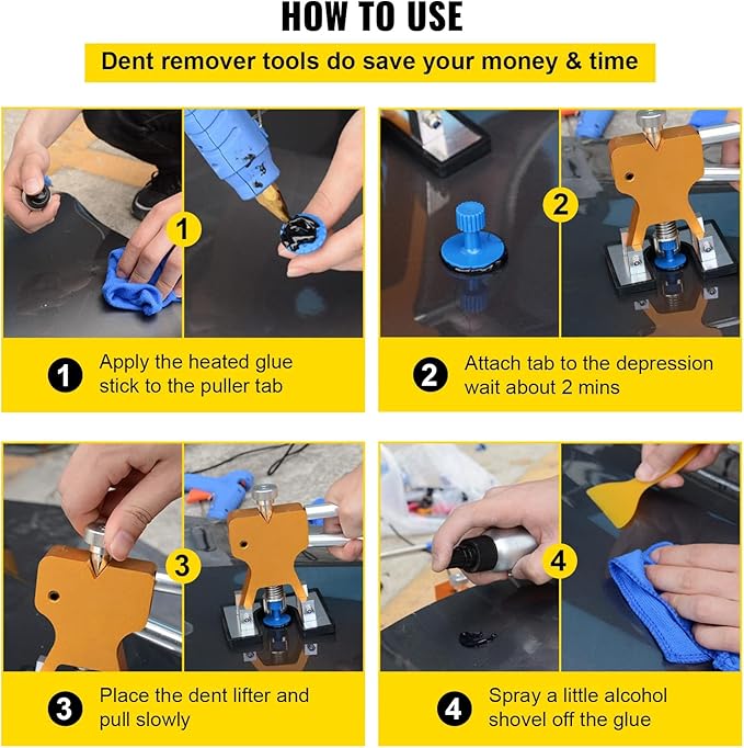 VEVOR Dent Puller Kit, 89 PCS Paintless Dent Repair Kit with Remover Tools, Golden Lifter & Glue Tabs for Car Dents, Door Ding Repair