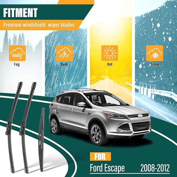 Windshield Wiper Blades Replacement for Ford Escape 2008 2009 2010 2011 2012,Original Equipment Replacement Front Rear Wiper Blade Set - 20" 20" 12" (Set of 3)