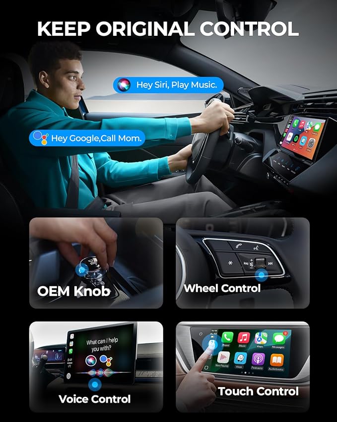 AuroraLink Wireless Carplay Adapter for Apple iPhone & Android Auto 2-in-1 Fast & Stable Carplay Wireless Adapter Convert Wired to Wireless Car Play Dongle for iOS 10+/Android 11+ (Grey)