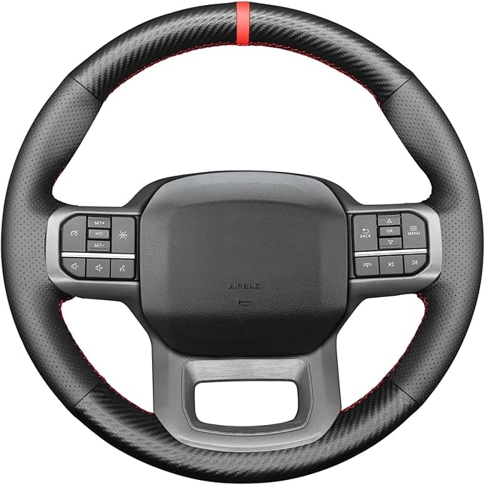 Carbon Fiber Leather Steering Wheel Cover for Ford F-150 2021-2026 /Ford F-250 F-350 F-450 F-550 F600 2023 2024 2025 2026 /Ford Expedition F150 Lightning 2022-2024 Accessories Custom OEM Parts