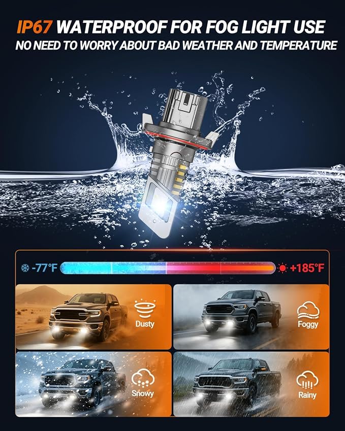 SEALIGHT H13 Bulb compatible 9008, 40000LM 6500K White Light, 1:1 Design with 13000RPM Cooling Fan, IP67 Waterproof 60000+ Hours Lifspan Plug and Play, 2 Pack