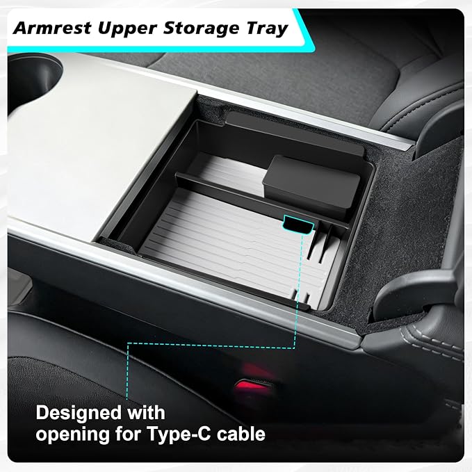 BestEvMod 4PCS Center Console Organizer Compatible with 2026 2025 Tesla Model Y Juniper | Standard Version | Accessories Armrest Storage Tray Cup Holder Wireless Charging Pad (TPE Bottom Tray)