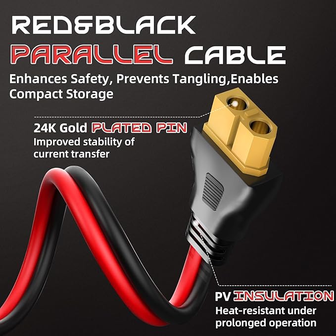 20FT 10AWG XT60 Solar Charging Cable, GIBBAB Solar Panel Connector to XT60 Extension Charge Adapter Cable with Caps & Wire Ties for LiFePO4 Battery RV Portable Power Station Generator