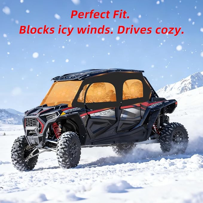 2014-2023 RZR XP4 1000 Soft Upper Doors Kit YKK Zipper, UTV Cab Enclosure Compatible with Polaris RZR XP 4 1000 2014-2023, Work with Side Mirror Windshield Roof