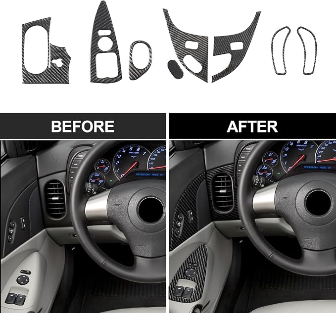 21PCS Real Carbon Fiber Interior Trim Kit Compatible with Corvette C6 2005-2013, Interior Decor Sticker Accessories