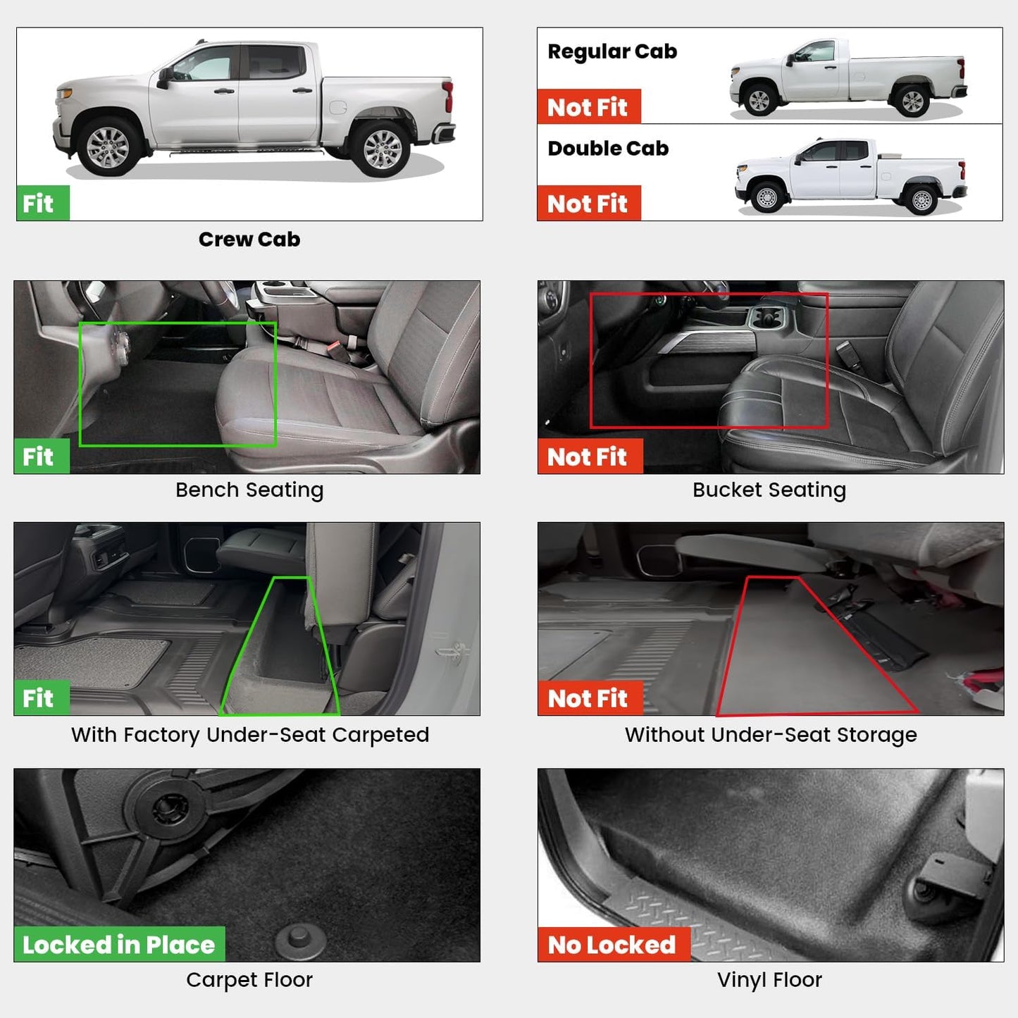 LASFIT Floor Mats 2019-2025 for Chevy Silverado/GMC Sierra 1500, 2020-2025 2500HD 3500HD Crew Cab Only/Bench Seat (Only Fit with Rear Under-Seat Storage, But Not Fit 2nd Row Plastic Storage)