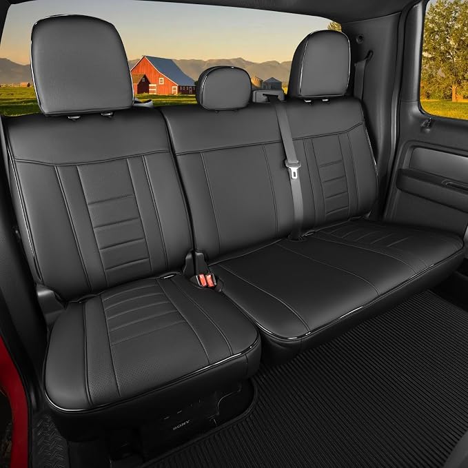 HKZ F150 Seat Covers for Ford F150 2012 2013 2014 Crew Cab 4-Door, Custom Fit Leather Full Set (Black) – Front & Rear Seat Protector, Waterproof, Durable Interior Accessories