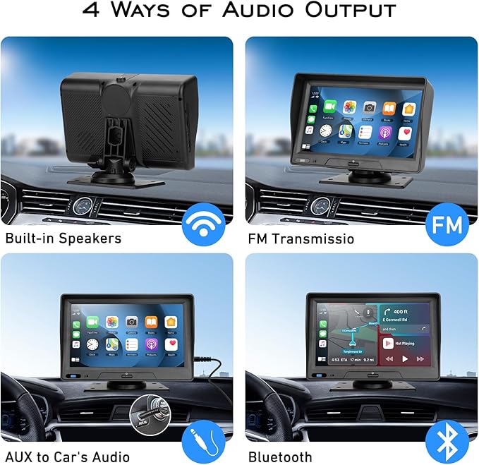 EVERSECU 7 Inch Touch Screen Car Stereo & Backup Camera, Apple CarPlay & Android Auto, Portable Car Radio with Bluetooth Hands-Free/Mirror Link/Maps Navigation/Voice Control/AUX, for Truck, SUV