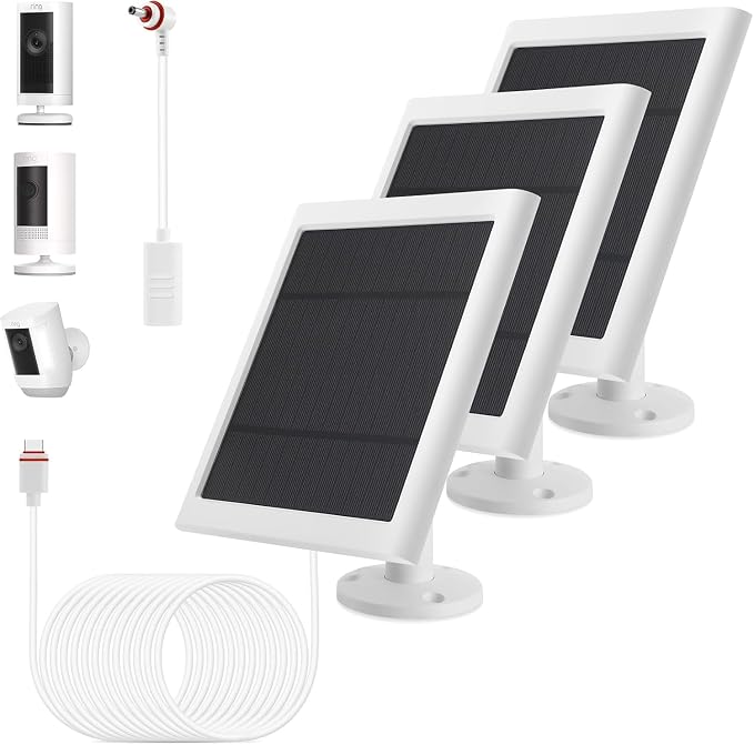 Solar Panel Outdoor for Ring Cameras (White 3P) Spotlight Cam Plus/Pro Stick Up Cam/Pro Wireless Outdoor with 10FT/3M Long Cable Dustproof Waterproof