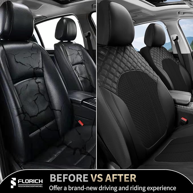 FLORICH Automotive Seat Covers Front Seat Cover Leather & Mesh Car Seat Cover Breathable Cars Seats Protector Cushion Car Interior Cover Universal Fit for Most Car SUV Sedan Truck, Black