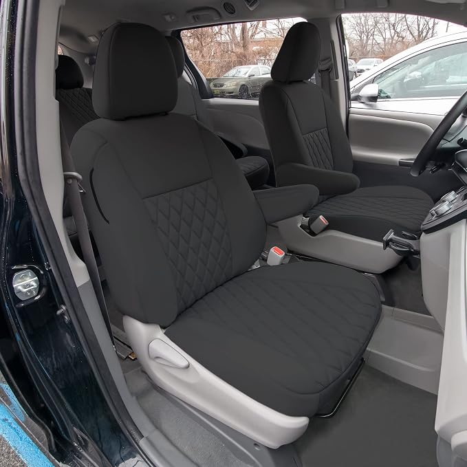 FH Group Custom Fit Car Seat Covers Specifically Made for 2011-2020 Toyota Sienna 7 Seater with Ultraflex Neoprene Water Resistant Automotive Seat Covers - Full Set Black