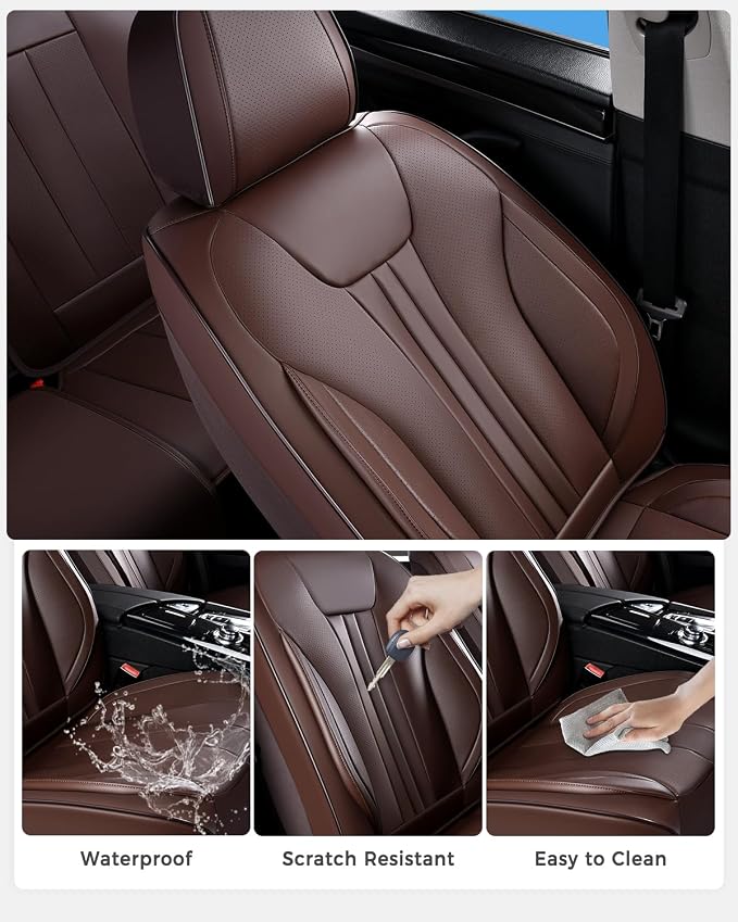 Huidasource Front Row Seat Covers, Premium Waterproof Faux Leather, Universal Fit for Most Cars, SUVs & Trucks, Airbag Friendly, Easy to Install, Wear Resistant for Daily Commute, Coffee