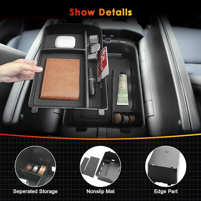 for 2026 Hyundai Palisade Organizer Tray ONLY for 2026 Palisade Hybrid Calligraphy 7-Seater Upper and Under Center Console Secondary Storage Accessories (2026 Palisade Console Organizer 3-Set)