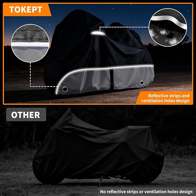 Trike Cover, 420D Outdoor Waterproof Three Wheeler Cover with Ventilation Holes and Reflective Strips, Suitable for Trike Models Freewheeler, CVO Version, Tri Glide, Chieftain, Goldwing Grey