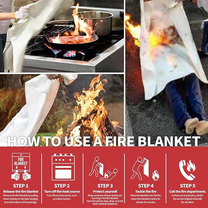 Fire Blanket,47" x 71",Fiberglass Fire Blanket for Camping and Fire Fighting Shelters